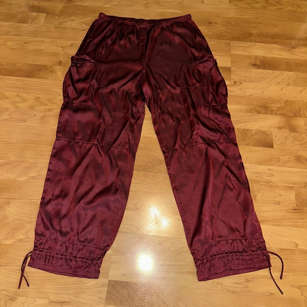 Victoria's Secret‎ Satin Lounge Cargo Pants Burgundy ankle drawstring Y2K Medium